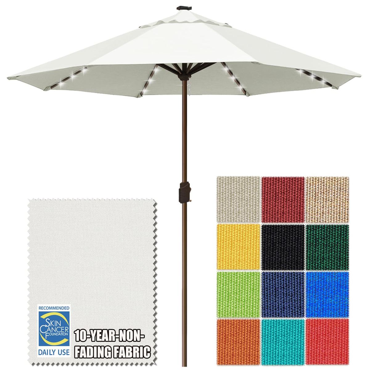 EliteShade USA 10-Year-Non-Fading 9ft 3-Tier Market Patio Umbrella, Commercial Table Umbrella with 80 Solar LED Lights, Crank Open, Windproof & UPF 50+ UV Protection for Garden, Deck, Pool, Backyard, Heather Beige