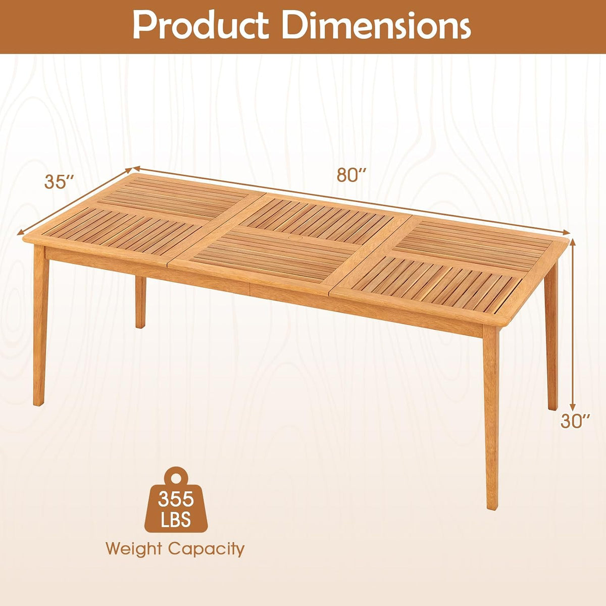 RELAX4LIFE Wooden Outdoor Dining Table Acacia Wood Slatted Patio Table