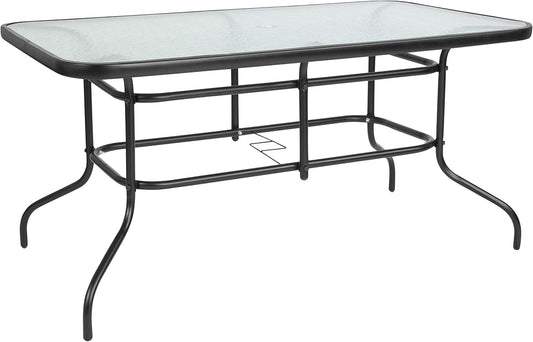 Flash Furniture 31.5x55 in Tempered Glass Table, with Umbrella Hole