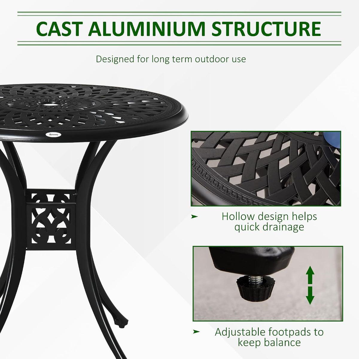 Outsunny 30" Round Patio Dining Table, Bistro Table, Umbrella Hole, Black