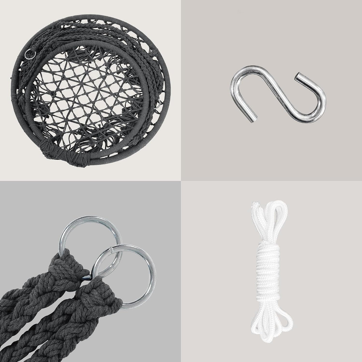SUNCREAT Hammock Chair Hanging Macrame Swing with Hardware Kits, Grey