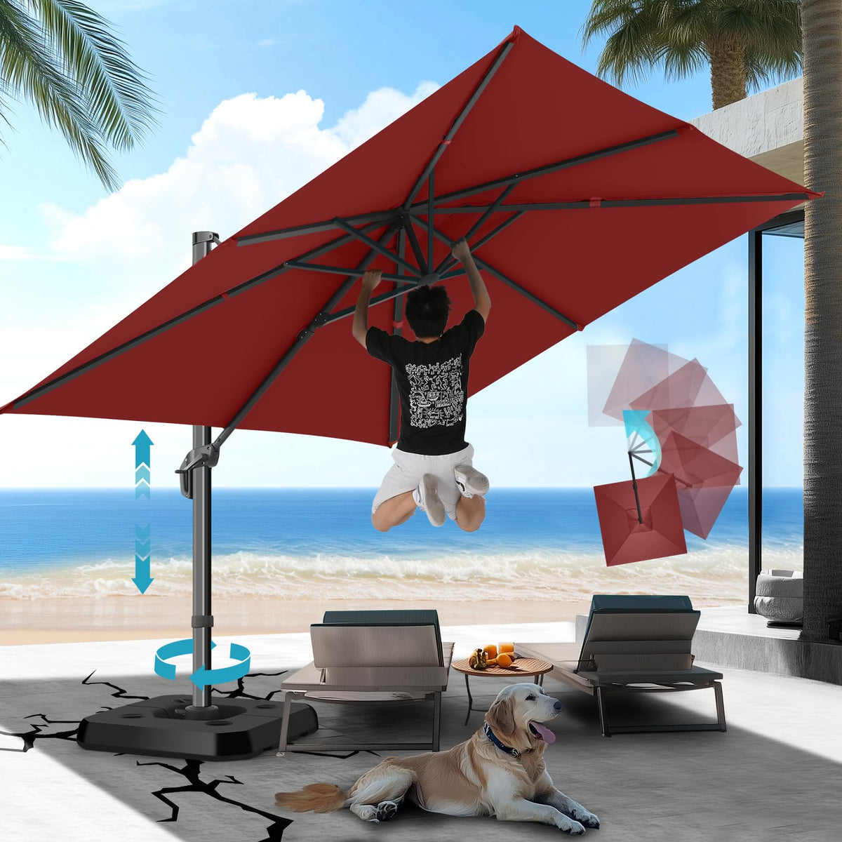 HOTEEL 10x10ft Patio Umbrella Cantilever Umbrella Double Top - Upgrade and Intensify - 360 Rotation and 5 Angles Adjustment - Aluminum Offset Pool Umbrella Outdoor Umbrellas for Patio Garden Deck Pool