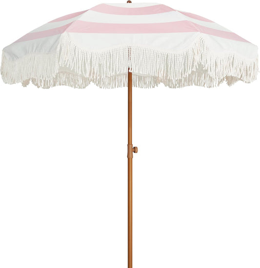 AMMSUN Boho Fringe Umbrella, 6.5ft Outdoor Umbrella with Tassel
