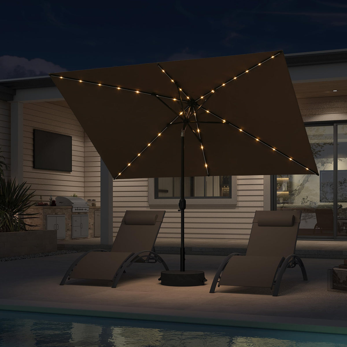 PURPLE LEAF Pool Market Umbrella with Base 9' UV Protection Outdoor, Beige