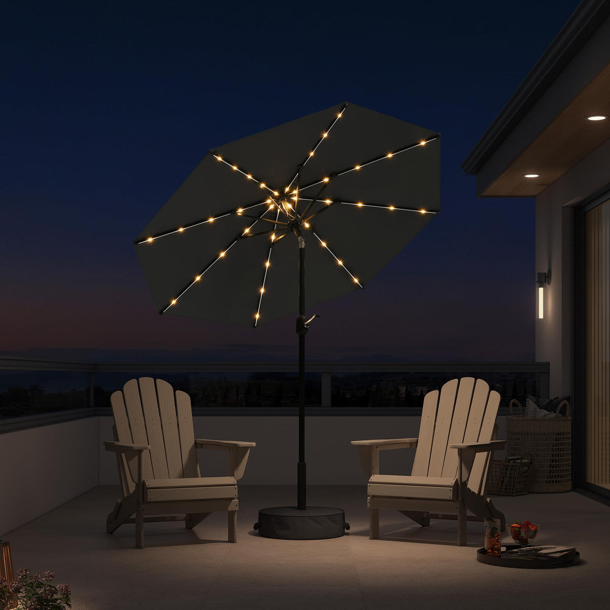 PURPLE LEAF Pool Market Umbrella with Base 9' UV Protection Outdoor, Beige