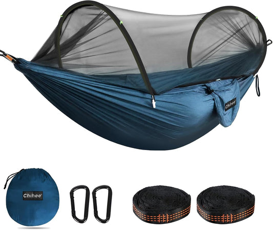 Chihee Ultra-Light Travel Camping Hammock Pop-up Net Hammock 660lbs Load Capacity,Breathable,Quick-Drying Parachute Nylon 2 Premium Carabiners,2 Tree Slings Included for Outdoor Backpacking Hiking