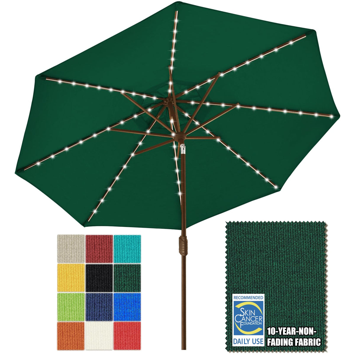 EliteShade USA 10-Year-Non-Fading 9ft 3-Tier Market Patio Umbrella, Commercial Table Umbrella with 80 Solar LED Lights, Crank Open, Windproof & UPF 50+ UV Protection for Garden, Deck, Pool, Backyard, Heather Beige