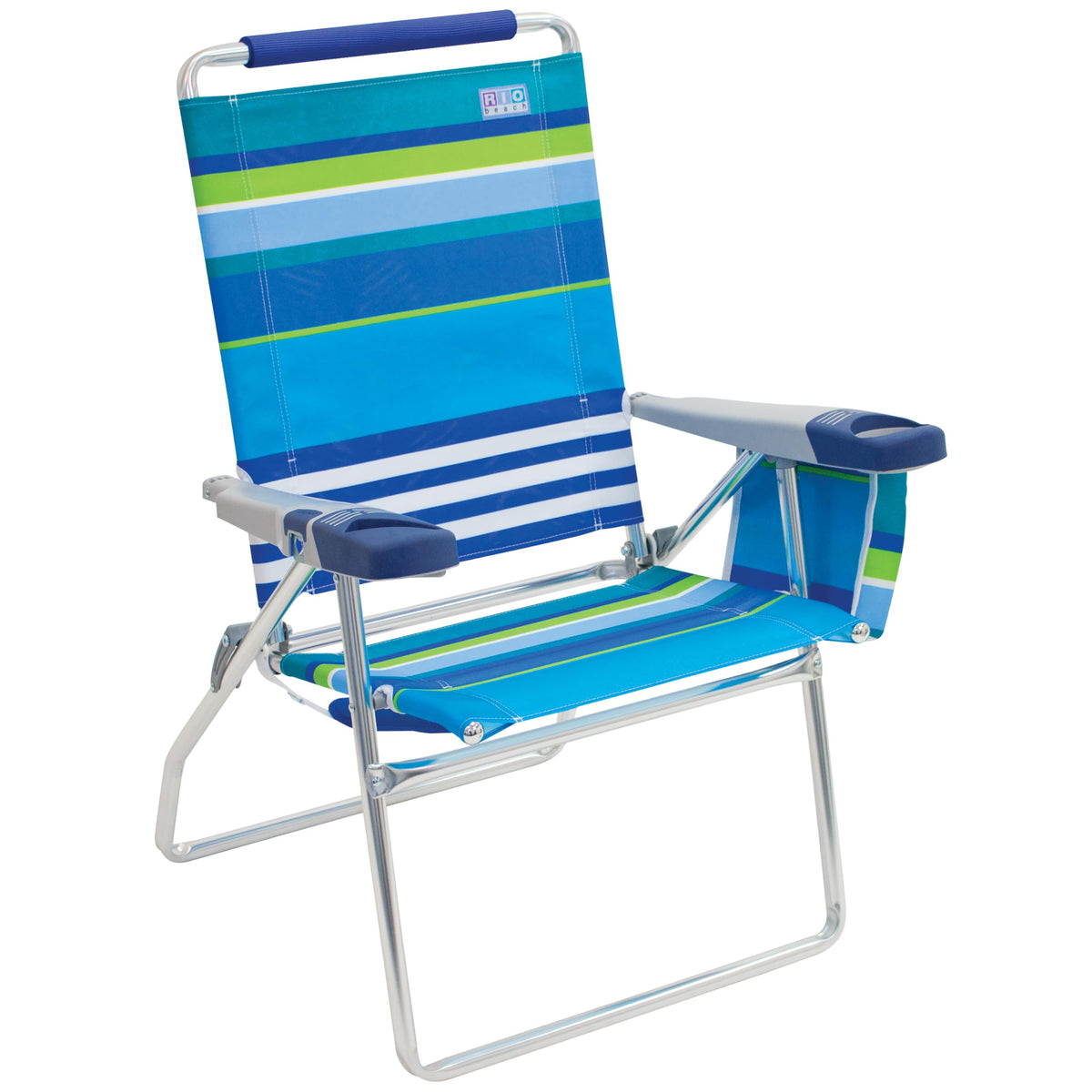 Rio Beach 2-Pack 17" Extended Height 4-Position Folding Beach Chair, Blue/White