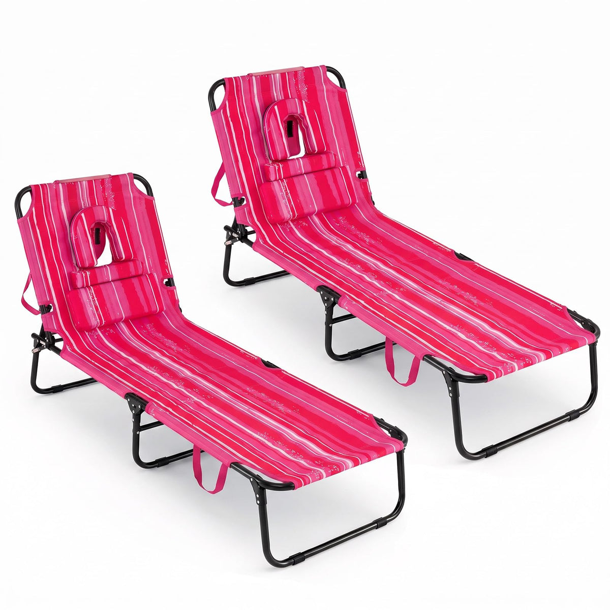 GYMAX Tanning Chair, 330lbs Beach Lounge Chair with Face Hole