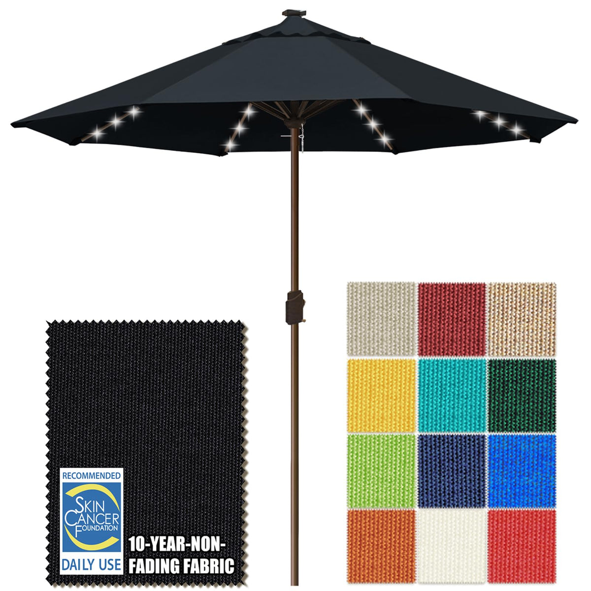 EliteShade USA 10-Year-Non-Fading 9ft 3-Tier Market Patio Umbrella, Commercial Table Umbrella with 80 Solar LED Lights, Crank Open, Windproof & UPF 50+ UV Protection for Garden, Deck, Pool, Backyard, Heather Beige