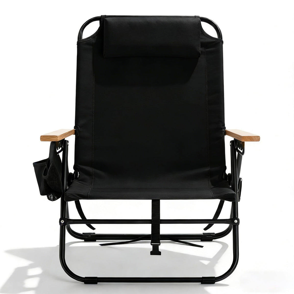 2 Pack Premium 5-Position Reclining Camping Chair - Portable Folding Lightweight Outdoor Chair with Wooden Armrests, Headrest & Pockets, 350lbs Heavy Duty for Beach, Patio, Backyard, Black