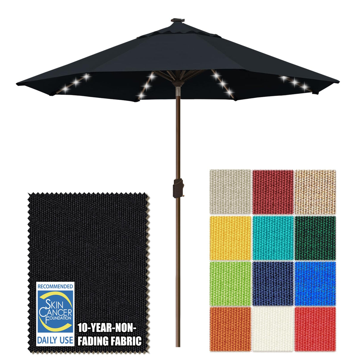 EliteShade USA 10-Year-Non-Fading 9ft 3-Tier Market Patio Umbrella, Commercial Table Umbrella with 80 Solar LED Lights, Crank Open, Windproof & UPF 50+ UV Protection for Garden, Deck, Pool, Backyard, Heather Beige