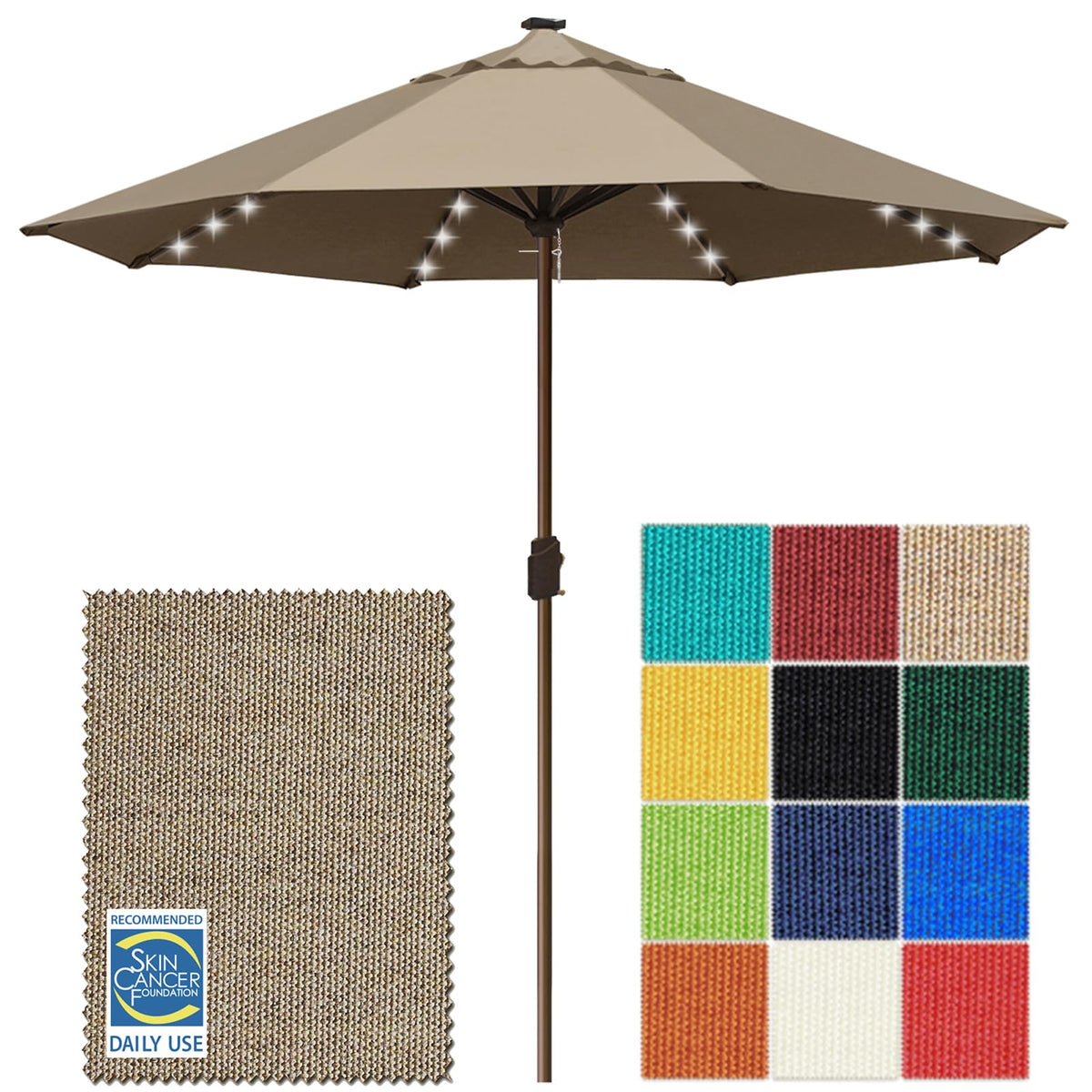 EliteShade USA 10-Year-Non-Fading 9ft 3-Tier Market Patio Umbrella, Commercial Table Umbrella with 80 Solar LED Lights, Crank Open, Windproof & UPF 50+ UV Protection for Garden, Deck, Pool, Backyard, Heather Beige