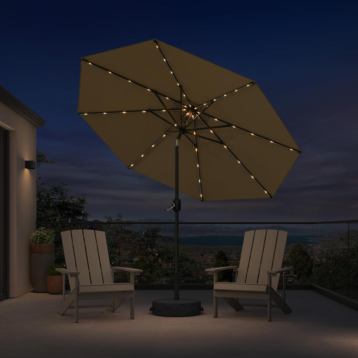 PURPLE LEAF Pool Market Umbrella with Base 9' UV Protection Outdoor, Beige