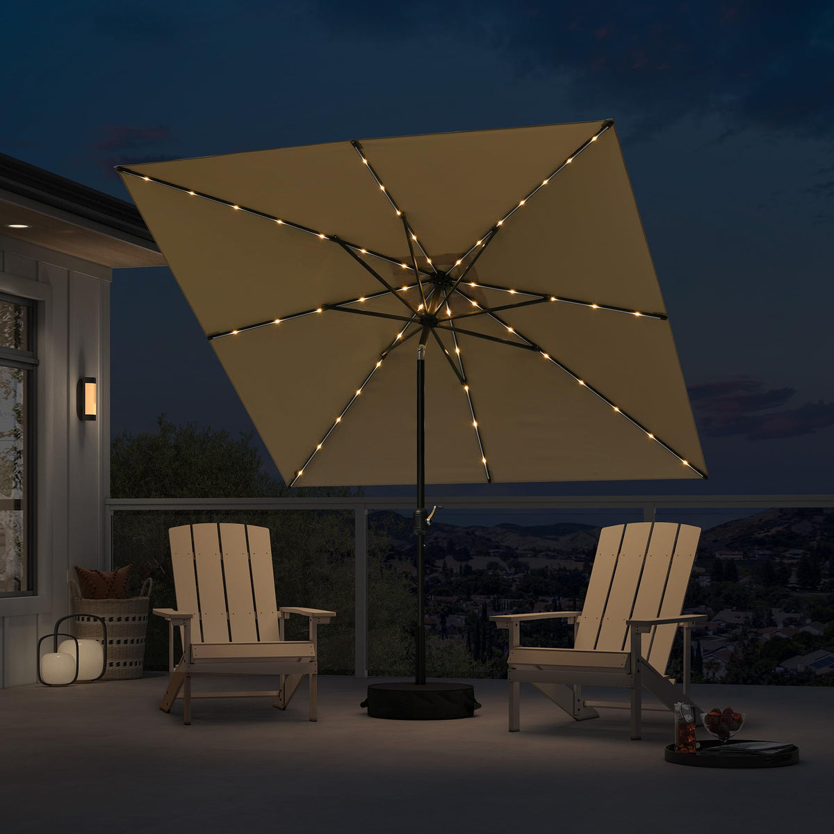 PURPLE LEAF Pool Market Umbrella with Base 9' UV Protection Outdoor, Beige