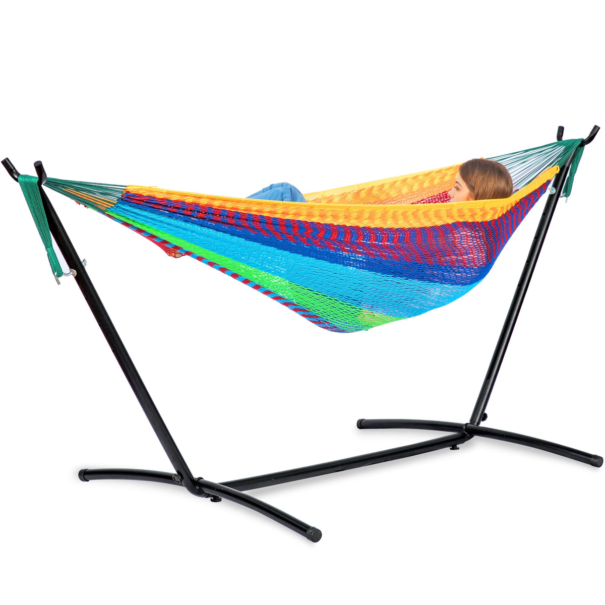 PNAEUT Double Hammock with Stand for Outside, Heavy-Duty, Portable (Coffee)