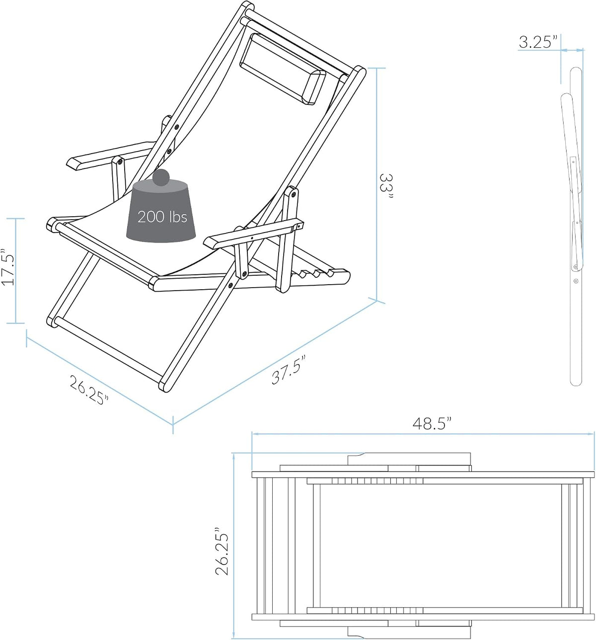 Casual Home Adjustable Sling Chair Natural Frame, Natural Canvas 26.5D x 42W x 33H in