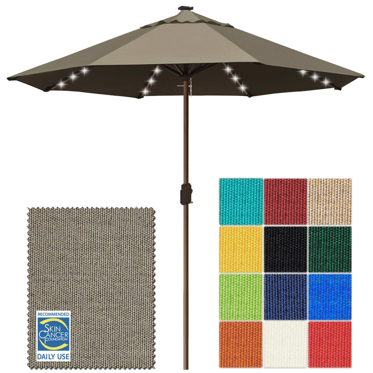 EliteShade USA 10-Year-Non-Fading 9ft 3-Tier Market Patio Umbrella, Commercial Table Umbrella with 80 Solar LED Lights, Crank Open, Windproof & UPF 50+ UV Protection for Garden, Deck, Pool, Backyard, Heather Beige