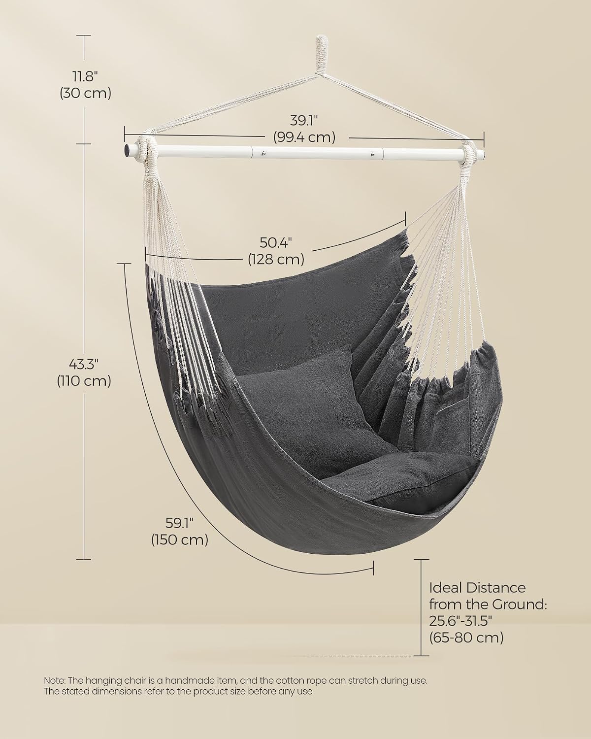 SONGMICS Hammock Chair, Load Capacity 330.7 lb, with 2 Cushions and Pockets