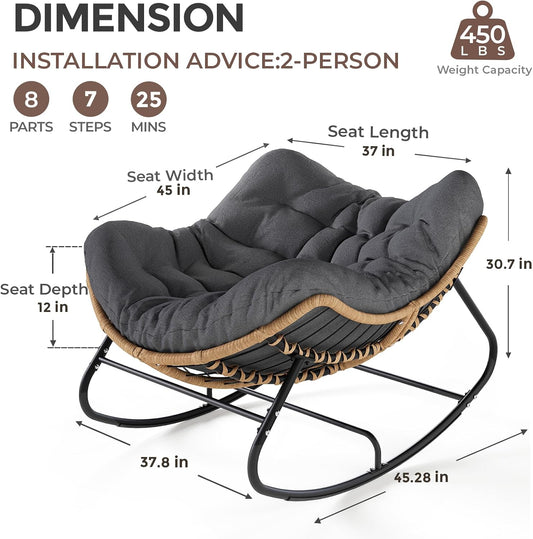 SWITTE Outdoor Rocking Papasan Chair with Thick Cushion, Dark Gray