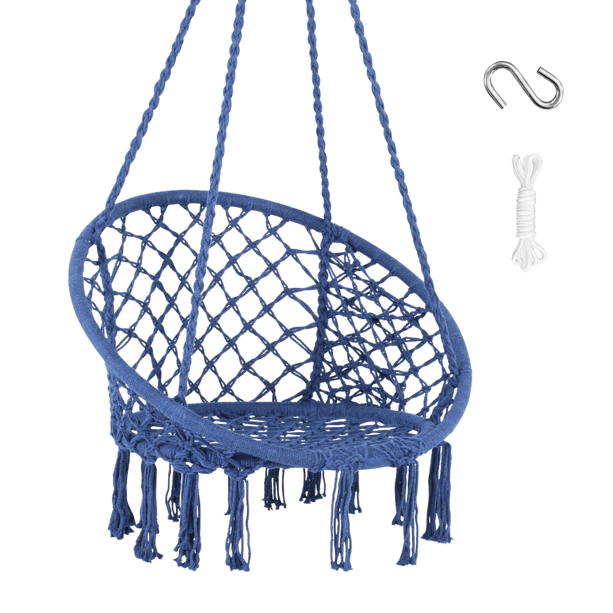 SUNCREAT Hammock Chair Hanging Macrame Swing with Hardware Kits, Grey