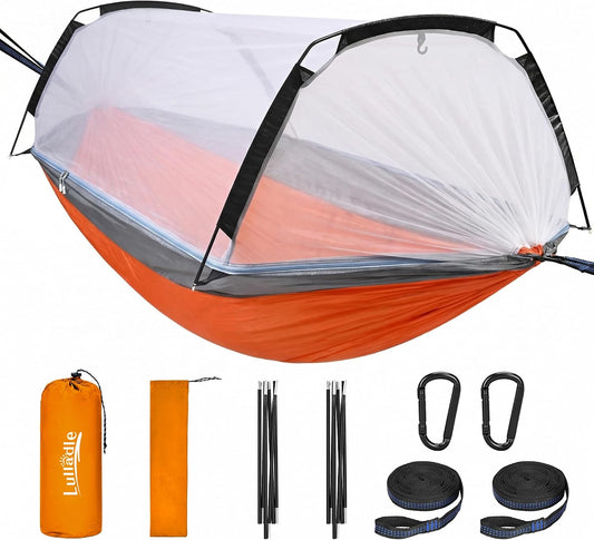 Lulladle Camping Hammock - 500lbs Capacity Portable Hammock with 2 Tree Straps and with Mosquito Net,Nylon Hanging Hammock Easy Setup and Pack for Outdoors Camping,Backpacking,Hiking - Double/Single