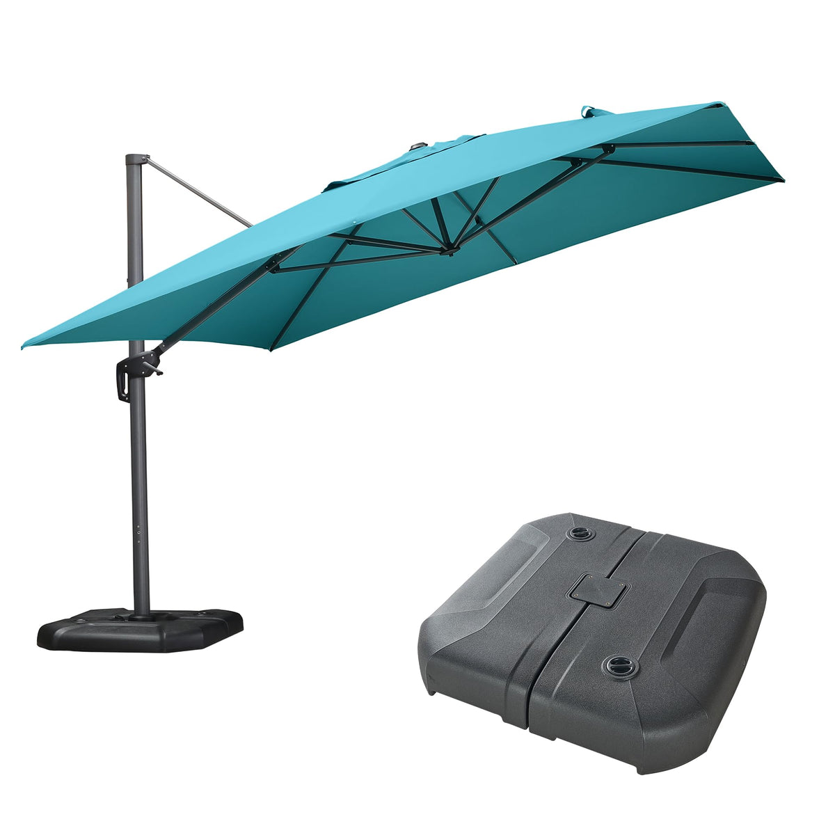 PURPLE LEAF Patio Umbrella with Base 9' x 11.5' 360° Rotation Control Beige