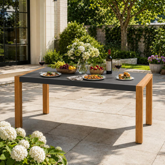 Grand patio Outdoor Dining Table for 6, Rectangle Aluminum Metal Table, Brown