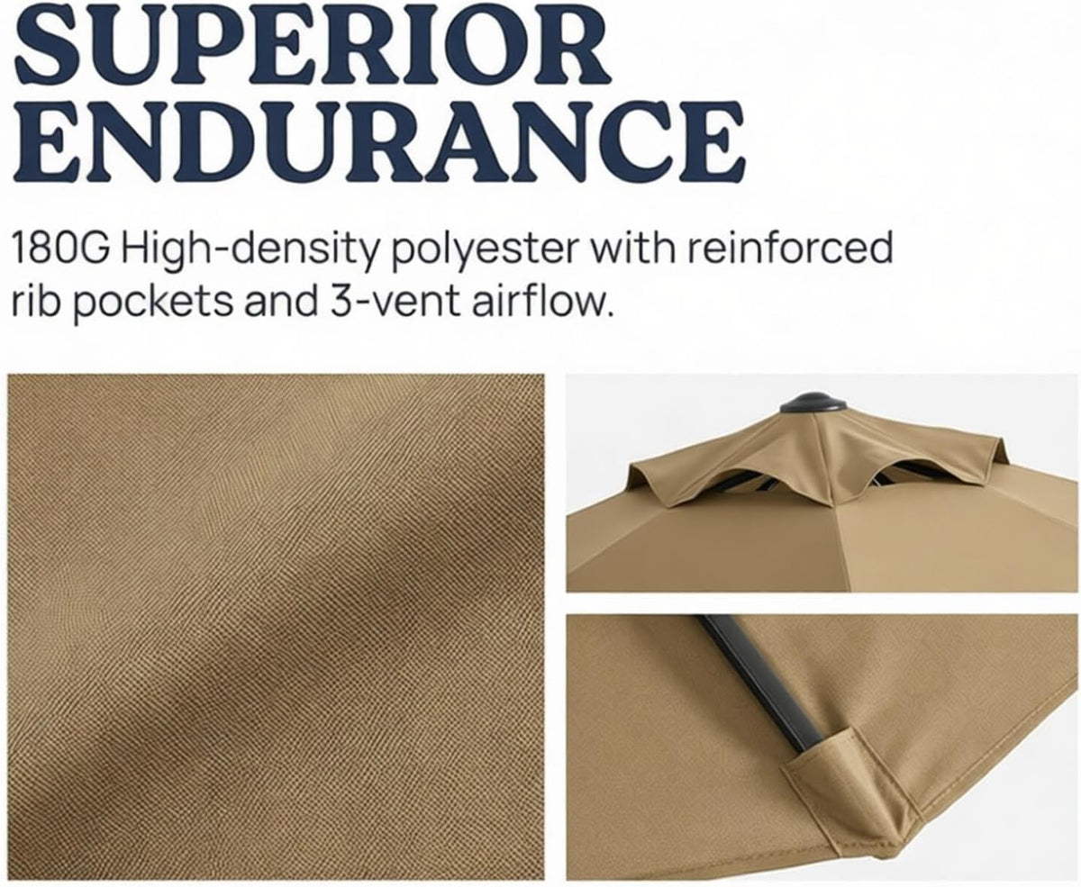 15ft Patio Umbrella Replacement Canopy for 12 Ribs, Large Outdoor Umbrella Top Cover Only,Double-Sided Fabric for Market Umbrellas, Sombrillas de Patio Repuesto (Frame NOT Included),khaki