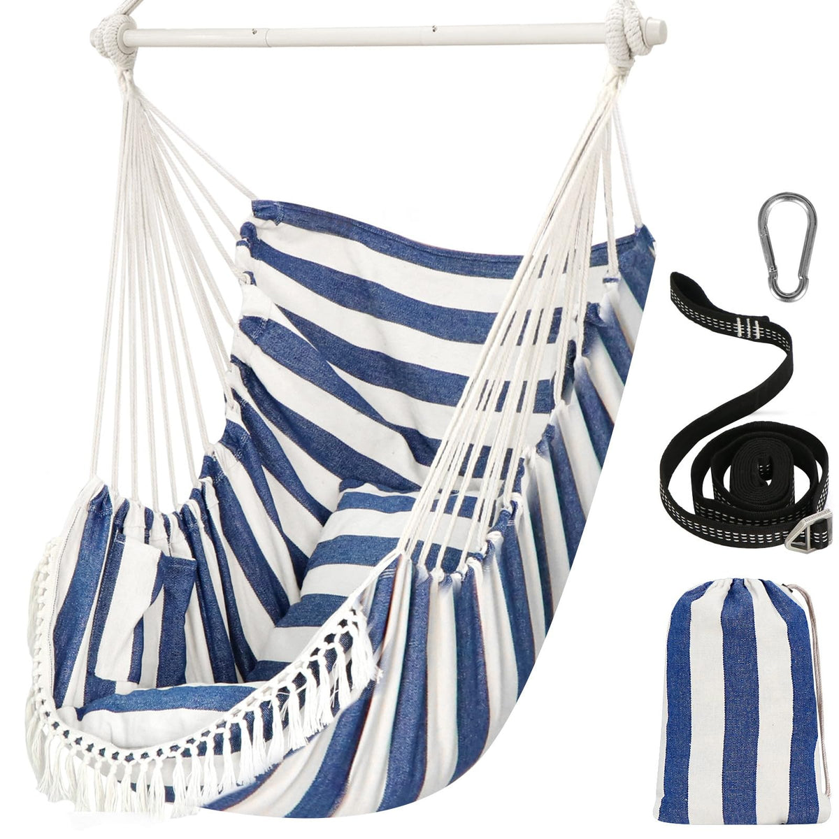 Chihee Hammock Chair Max 500 Lbs 2 Cushions Spreader Bar Strap Carabiner