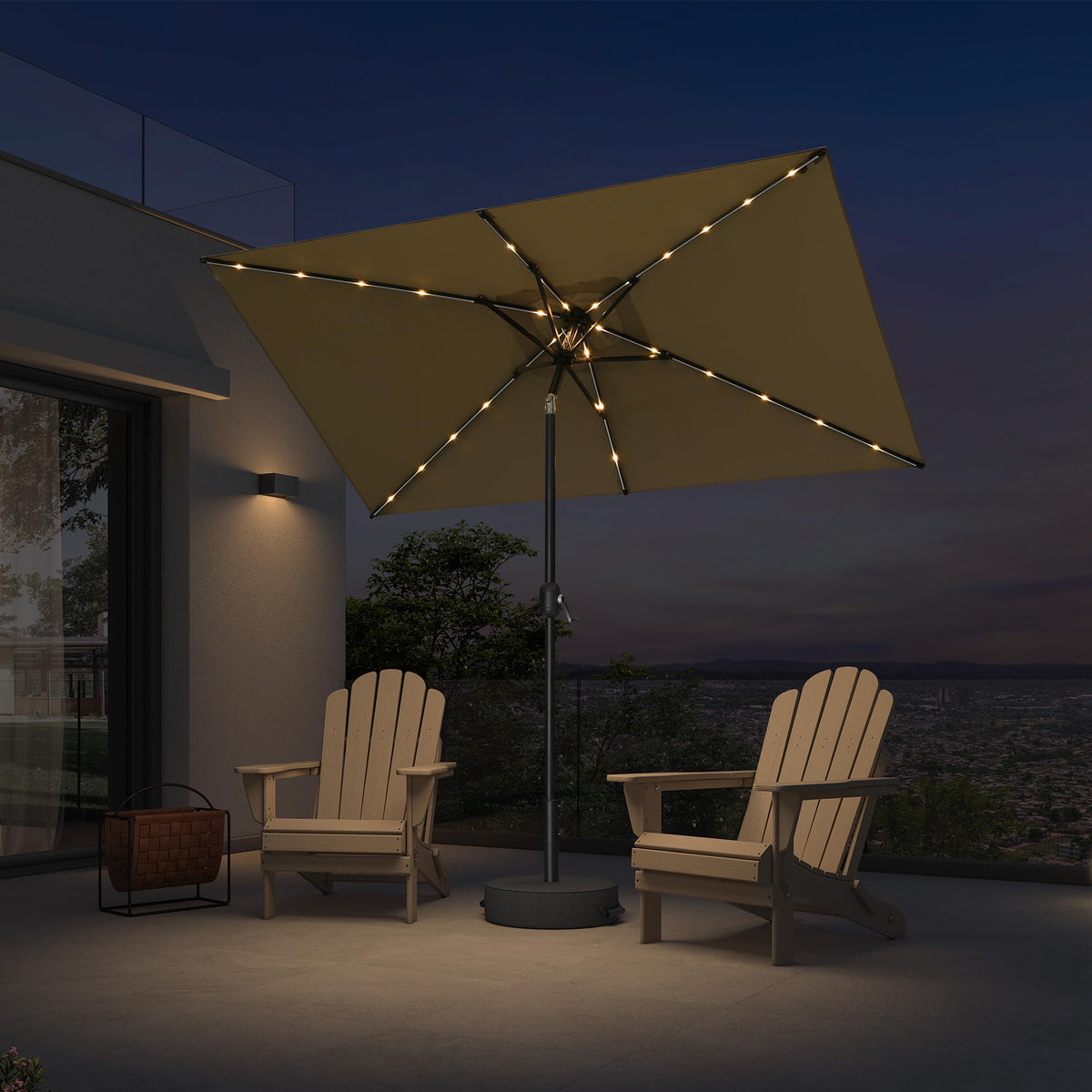 PURPLE LEAF Pool Market Umbrella with Base 9' UV Protection Outdoor, Beige