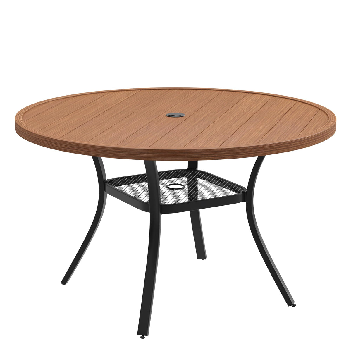 DIFY 48" Round Patio Dining Table for 6, All Weather Round Outdoor Metal Dining Table with 1.57" Umbrella Hole, Perfect for Backyard Lawn Garden, Walnut
