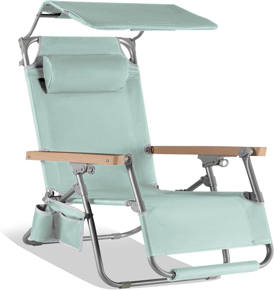 Best Choice Products Beach Chair with Adjustable Canopy, Folding Zero Gravity Reclining Camp Lounge Chair with Backpack Straps & Side Pocket, Aluminum Frame Supports 350 lbs - Seafoam