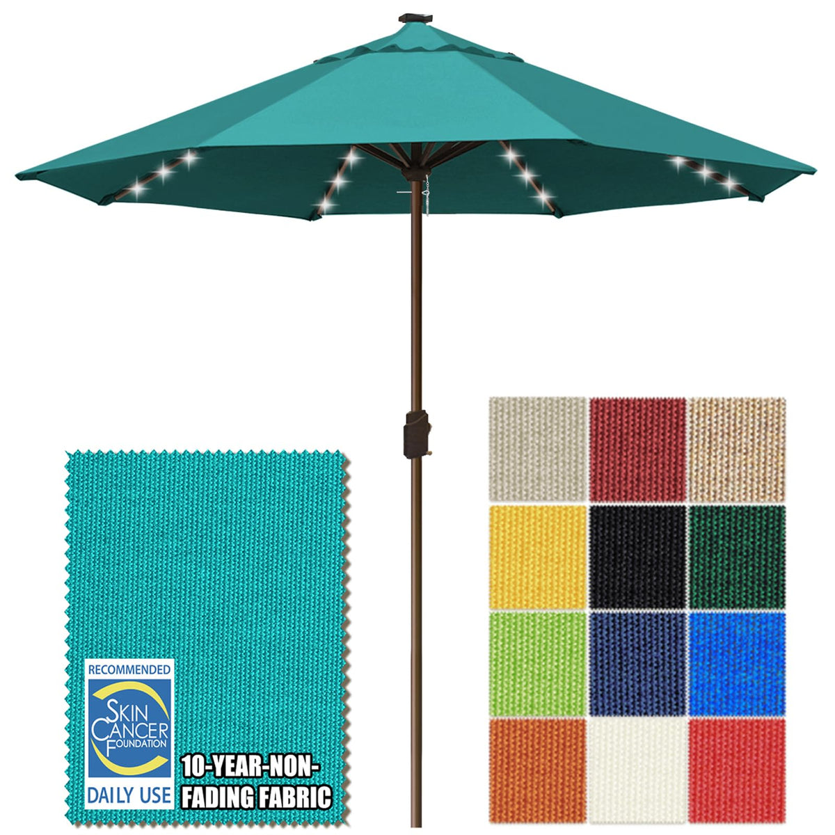EliteShade USA 10-Year-Non-Fading 9ft 3-Tier Market Patio Umbrella, Commercial Table Umbrella with 80 Solar LED Lights, Crank Open, Windproof & UPF 50+ UV Protection for Garden, Deck, Pool, Backyard, Heather Beige