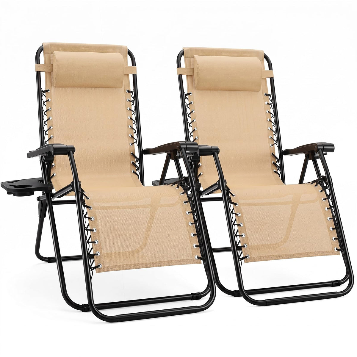 Sweetcrispy Zero Gravity Chairs Set of 2, Outdoor Folding Reclining Lounge Chair with Cup Holder Tray & Adjustable Pillow, Portable Camping Beach Patio Poolside Lawn Yard Chair, Classic Blue