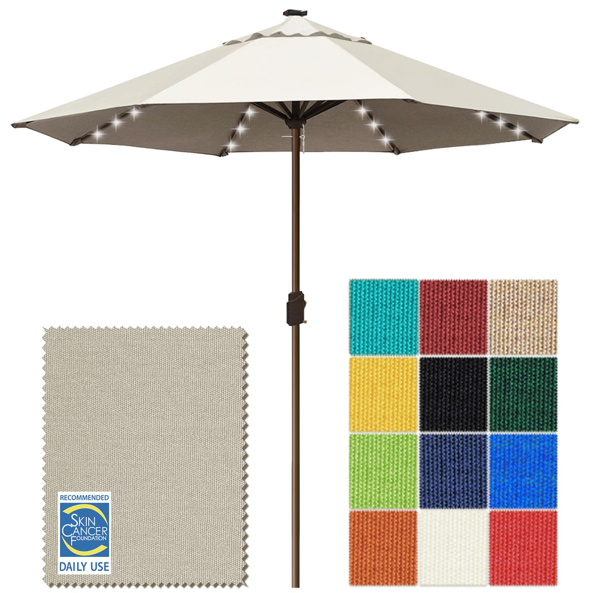EliteShade USA 10-Year-Non-Fading 9ft 3-Tier Market Patio Umbrella, Commercial Table Umbrella with 80 Solar LED Lights, Crank Open, Windproof & UPF 50+ UV Protection for Garden, Deck, Pool, Backyard, Heather Beige