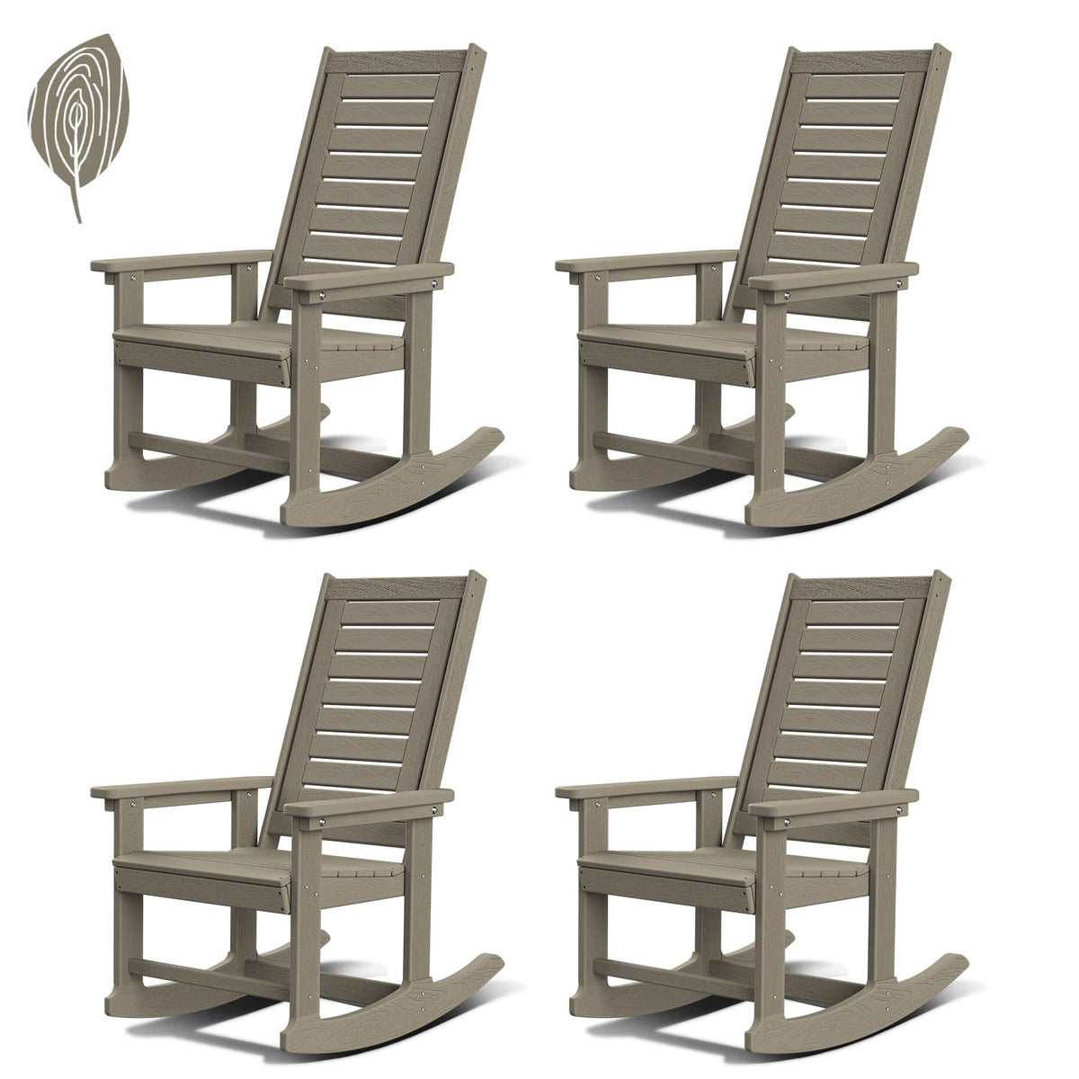 GREENVINES Oversized Outdoor Rocking Chairs Set of 2, HDPE Rocker, Black