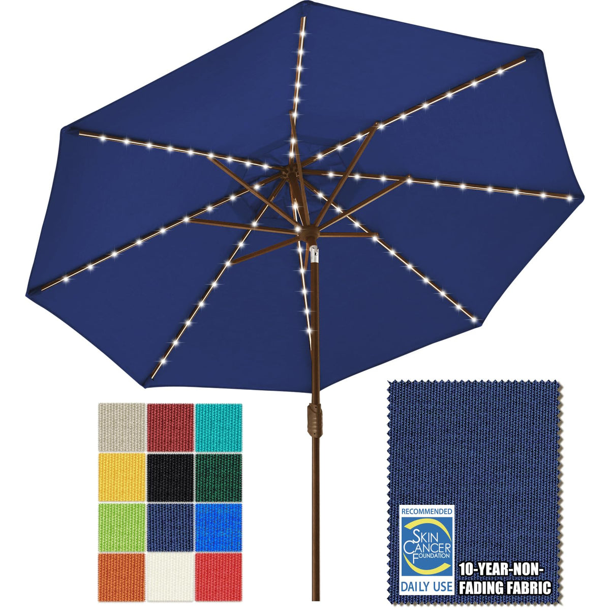 EliteShade USA 10-Year-Non-Fading 9ft 3-Tier Market Patio Umbrella, Commercial Table Umbrella with 80 Solar LED Lights, Crank Open, Windproof & UPF 50+ UV Protection for Garden, Deck, Pool, Backyard, Heather Beige