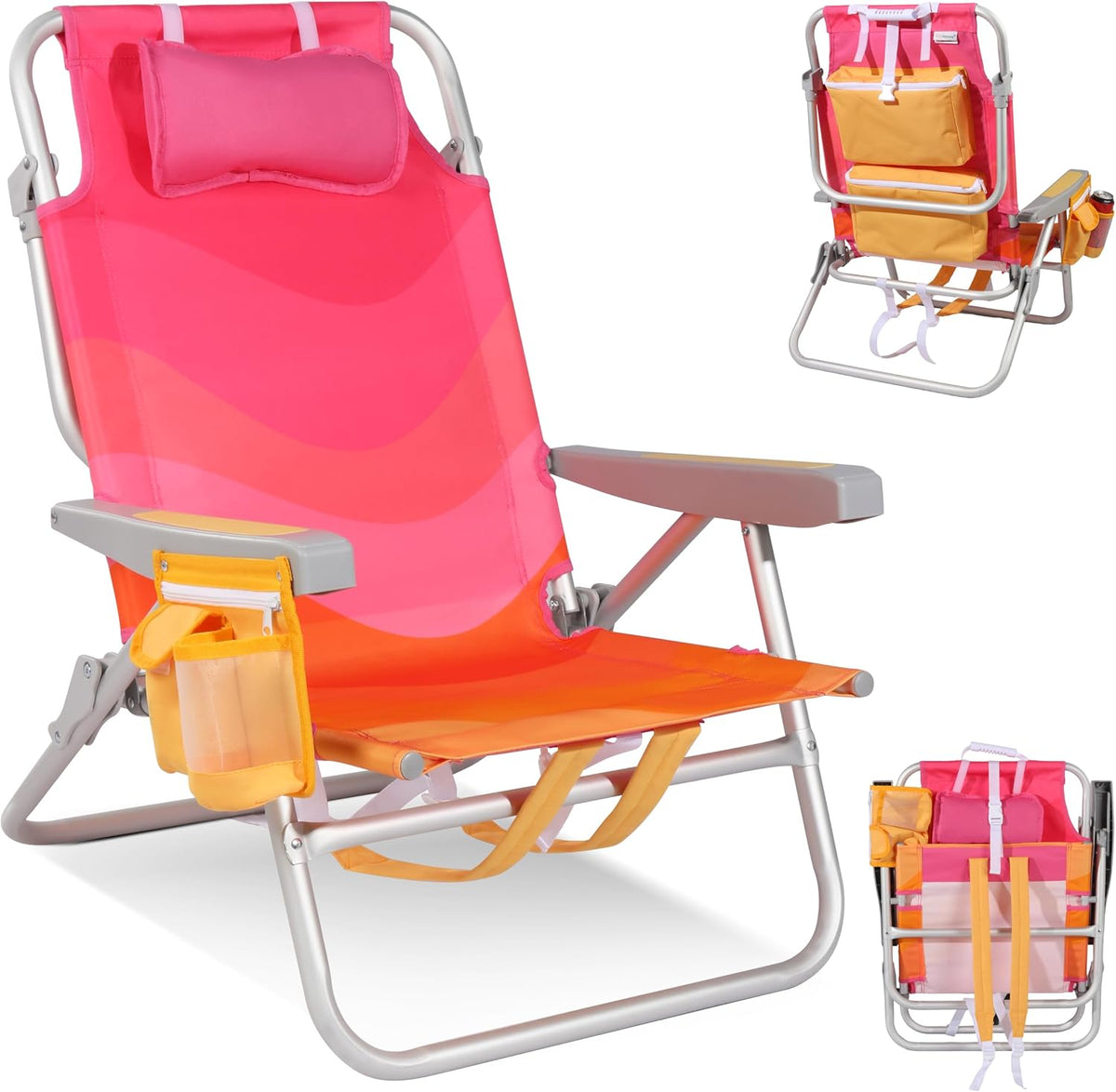 Low Beach Chair for Adults, Aluminum Backpack Beach Chair