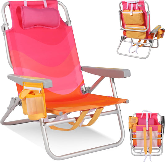 Low Beach Chair for Adults, Aluminum Backpack Beach Chair