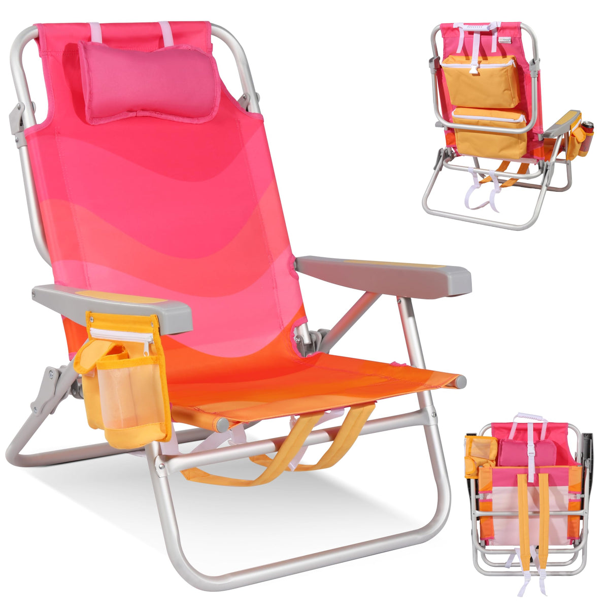 Low Beach Chair for Adults, Aluminum Backpack Beach Chair