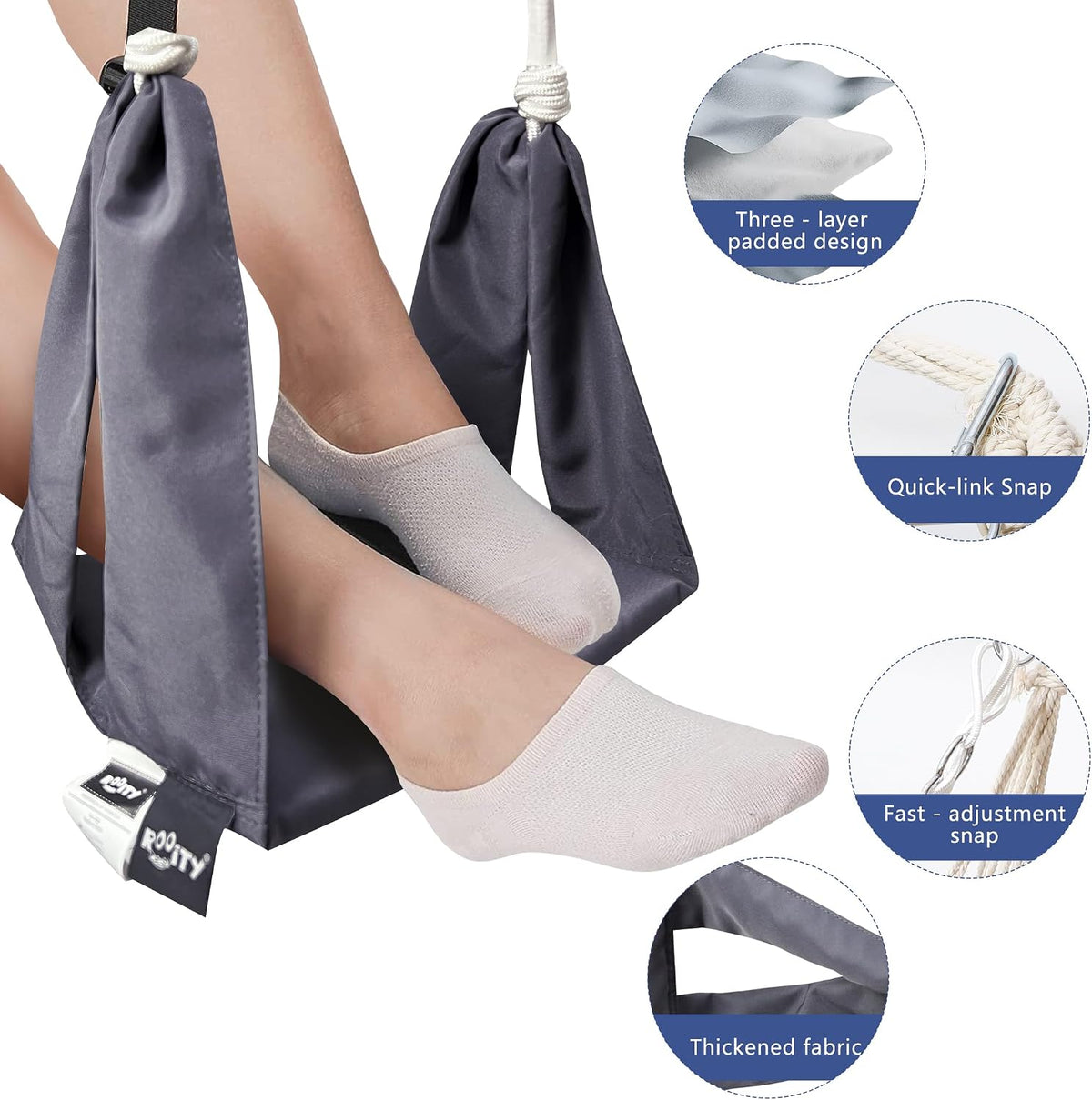 Hammock Chair Hanging Swing,with Footrest&Wooden Armrest;Dark Grey