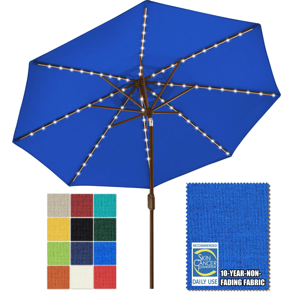 EliteShade USA 10-Year-Non-Fading 9ft 3-Tier Market Patio Umbrella, Commercial Table Umbrella with 80 Solar LED Lights, Crank Open, Windproof & UPF 50+ UV Protection for Garden, Deck, Pool, Backyard, Heather Beige