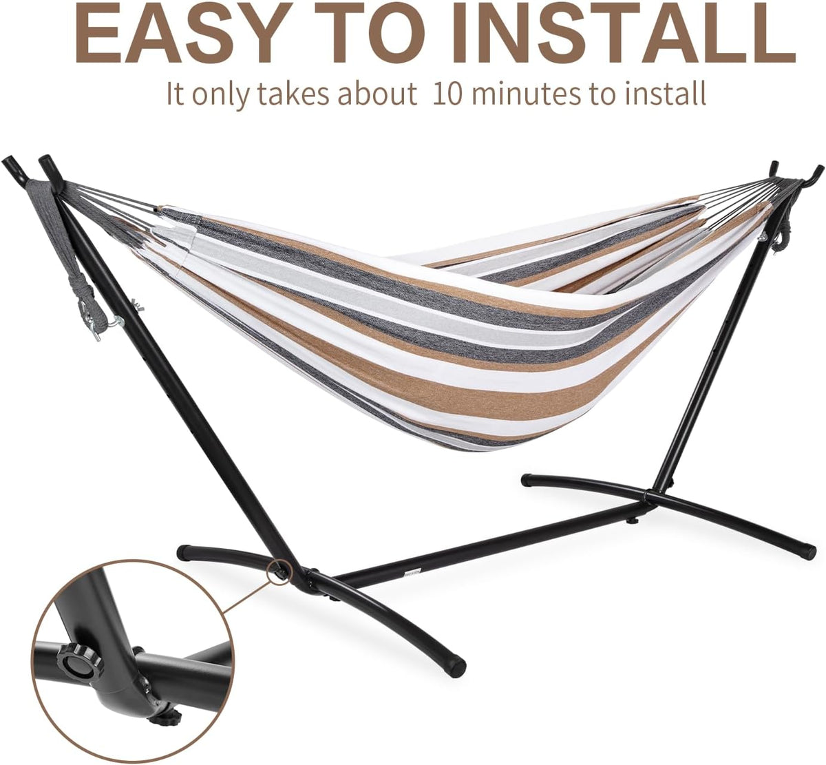 PNAEUT Double Hammock with Stand for Outside, Heavy-Duty, Portable (Coffee)