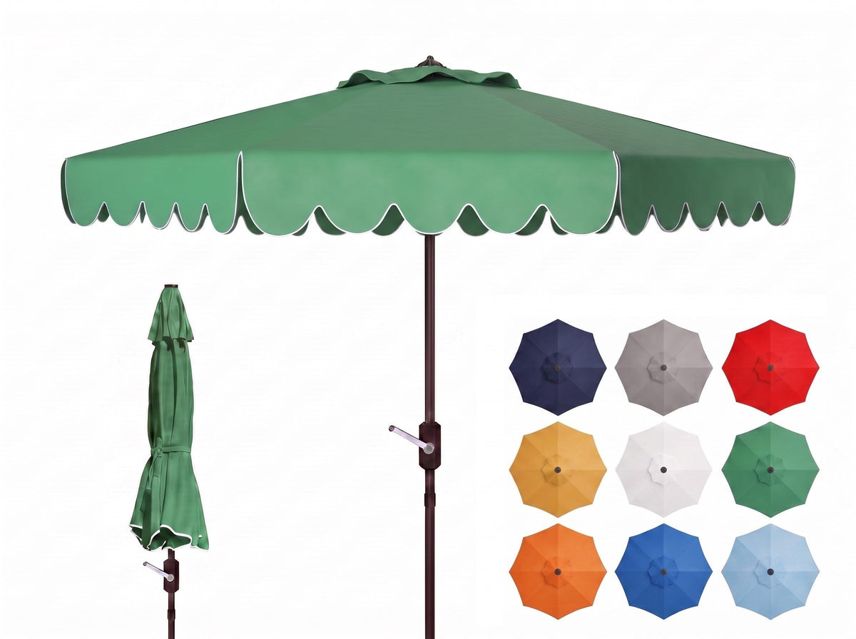 Safavieh PAT8010A Collection Venice Navy and White Single Scallop 9Ft Crank Outdoor Push Button Tilt Umbrella