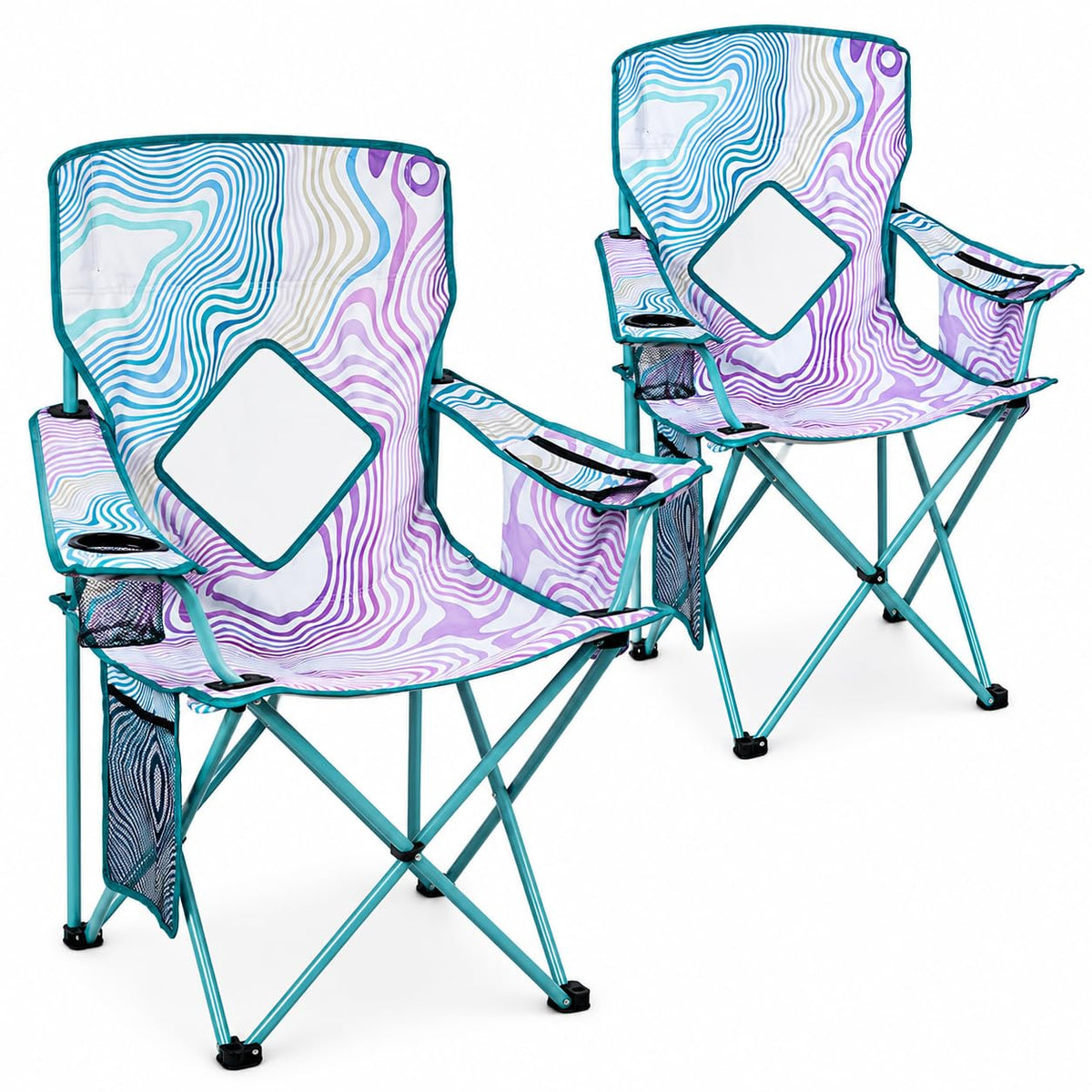 Nazhura 2 Pack Outdoor Camping Chairs Folding/Foldable/Portable with Cooler Pouch, Mesh Backrest and Cup Holder Pocket(Yellow, Metal, 2 Pack)