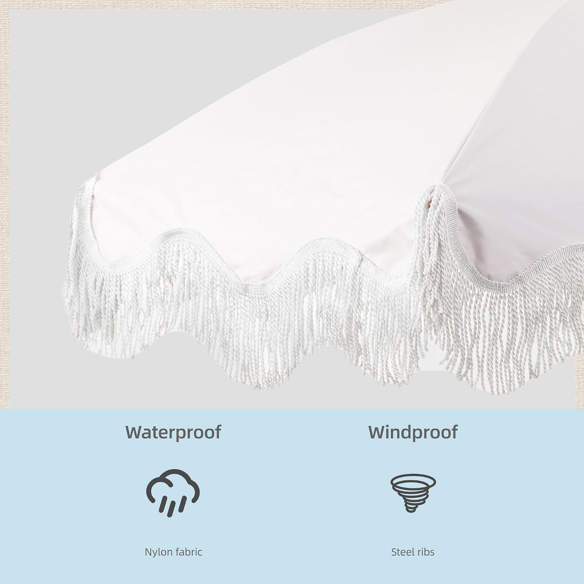 Rayjee 6.5FT Outdoor Patio Umbrella with Fringe, Boho Beach Umbrella