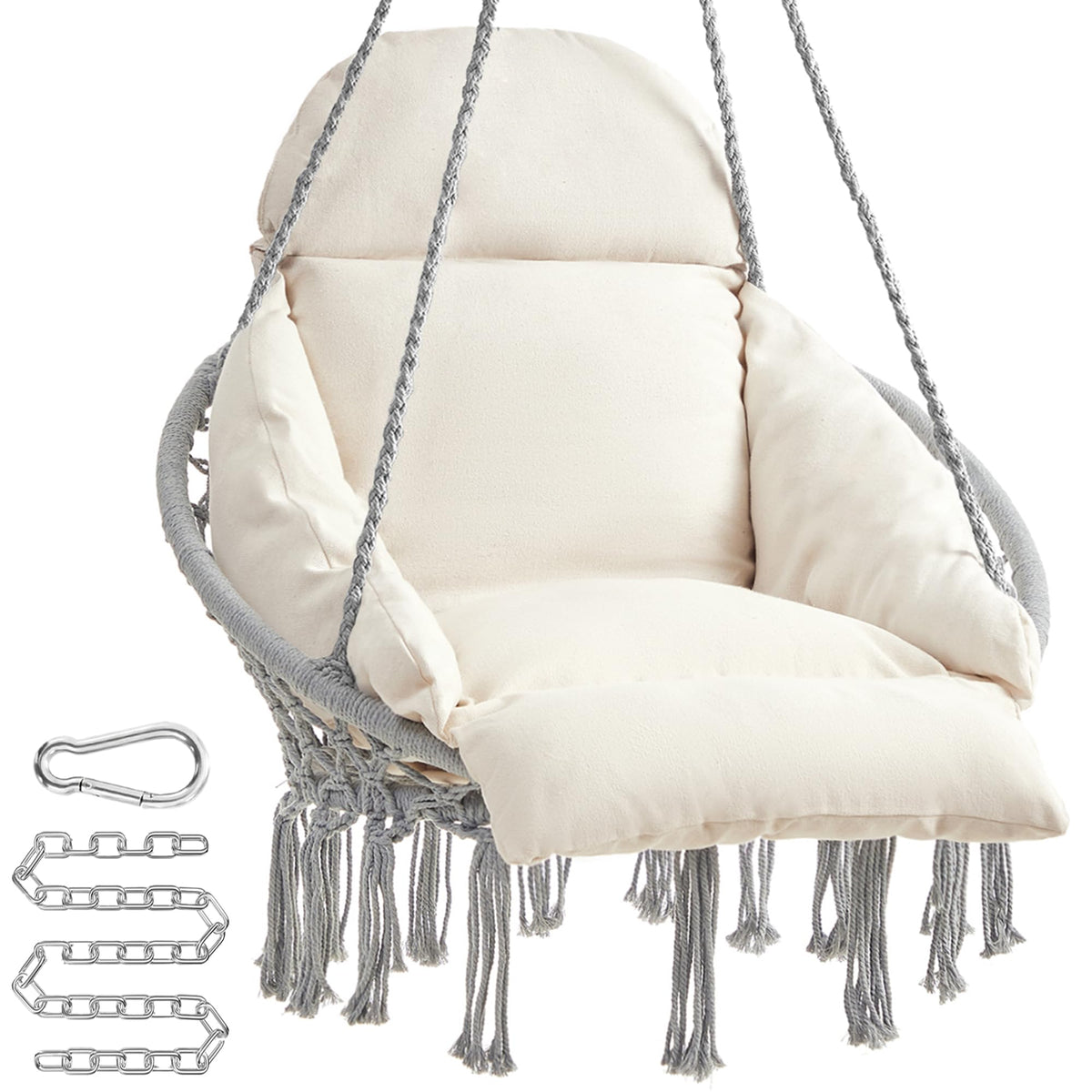 SONGMICS Hanging Chair, Boho Swing Chair with Large, Thick Cushion