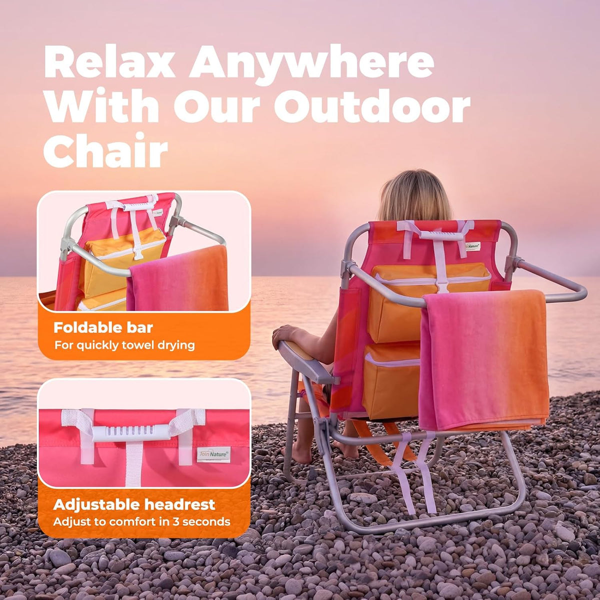 Low Beach Chair for Adults, Aluminum Backpack Beach Chair