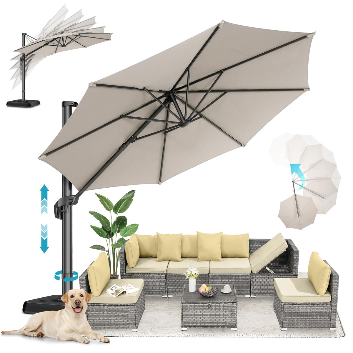 HOTEEL 10x10ft Patio Umbrella Cantilever Umbrella Double Top - Upgrade and Intensify - 360 Rotation and 5 Angles Adjustment - Aluminum Offset Pool Umbrella Outdoor Umbrellas for Patio Garden Deck Pool